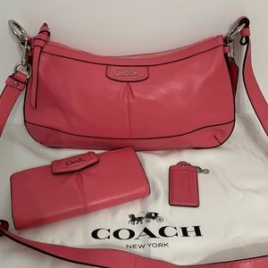 Coach bag with matching wallet and key chain.